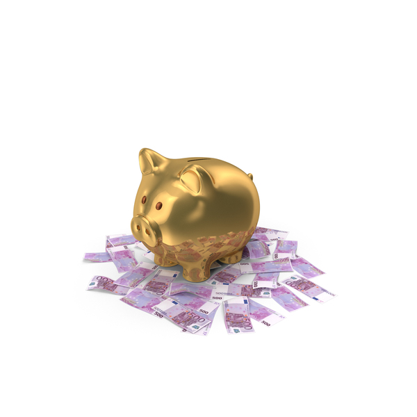 Circlular Arranged Euro 500 Notes Gold Piggy Bank Few PNG & PSD Images