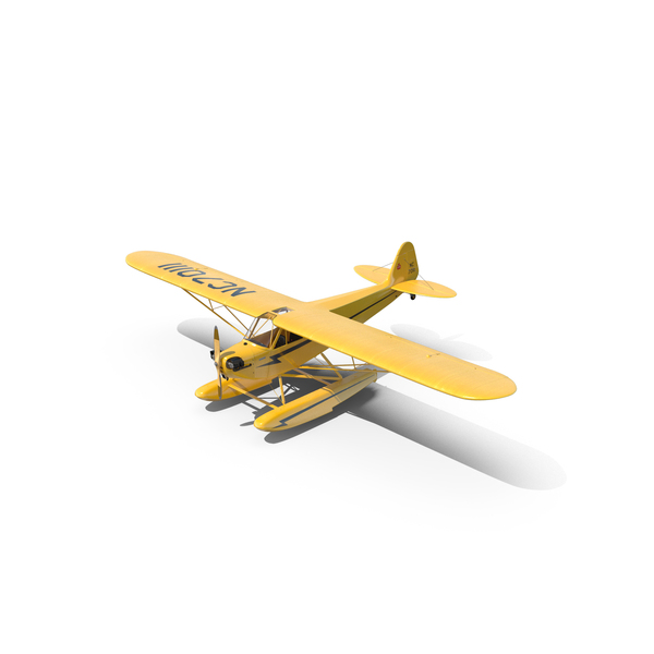 Floatplane: Classic Monoplane Aircraft Piper J-3 with Floats PNG & PSD Images