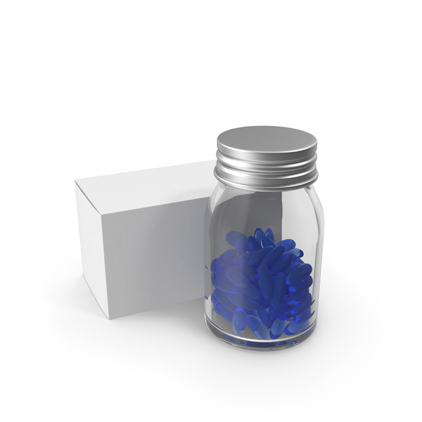 Clear Glass Bottle With Blue Capsules And A Box PNG Images & PSDs for