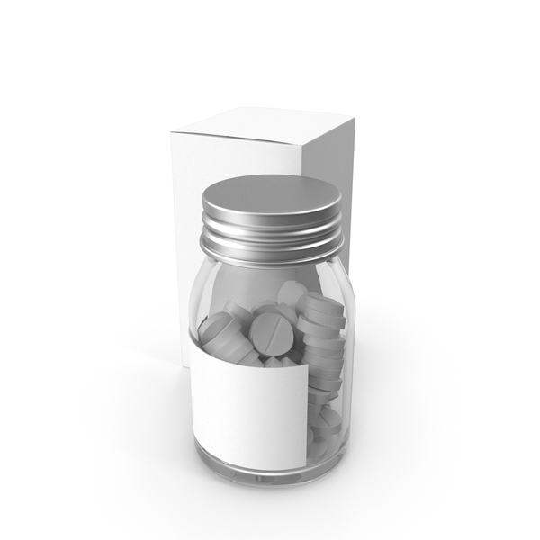 Medicine: Clear Glass Bottle With Pills And A Box PNG & PSD Images