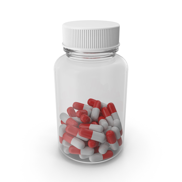 Pill: Clear Glass Bottle With Red And White Capsules PNG & PSD Images Pill: Clear Glass Bottle With Red And White Capsules PNG & PSD Images
