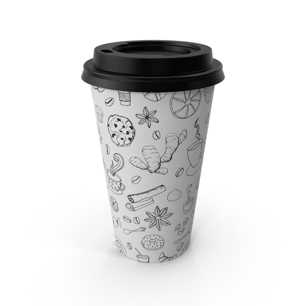 Zarf: Coffee Cup Empty 16oz Takeout Design with Black Lid PNG & PSD Images
