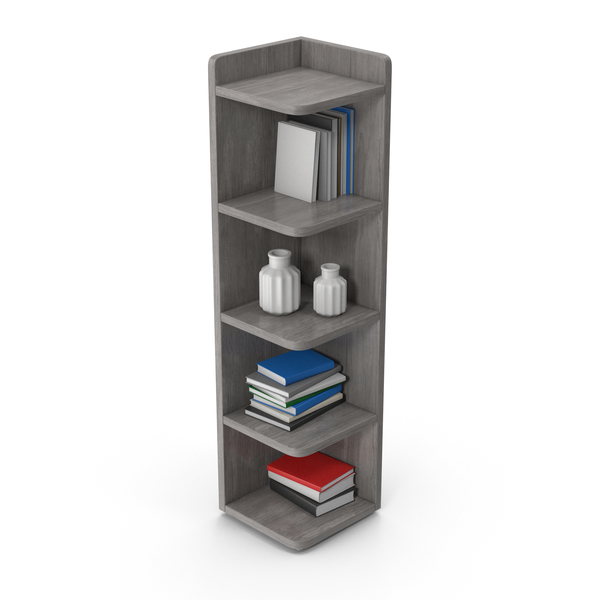 Bookcase: Corner Bookshelf Set Gray PNG & PSD Images