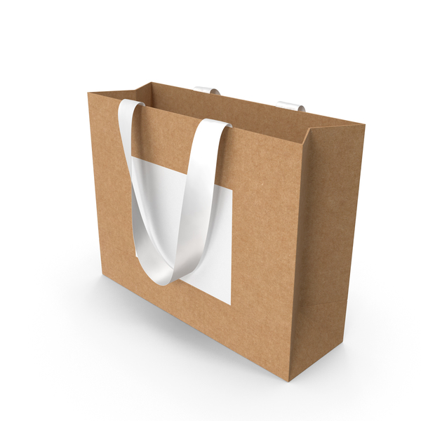 Gift: Craft and White Bag with White Ribbon Handles PNG & PSD Images Gift: Craft and White Bag with White Ribbon Handles PNG & PSD Images