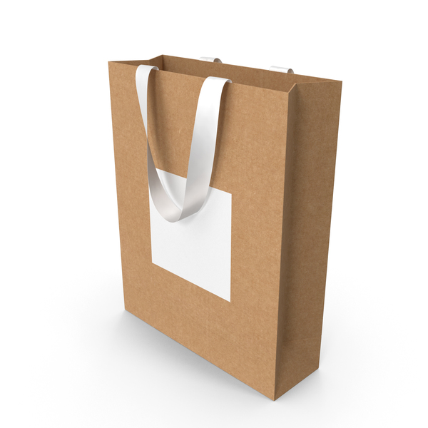 Gift: Craft and White Bag with White Ribbon Handles PNG & PSD Images Gift: Craft and White Bag with White Ribbon Handles PNG & PSD Images