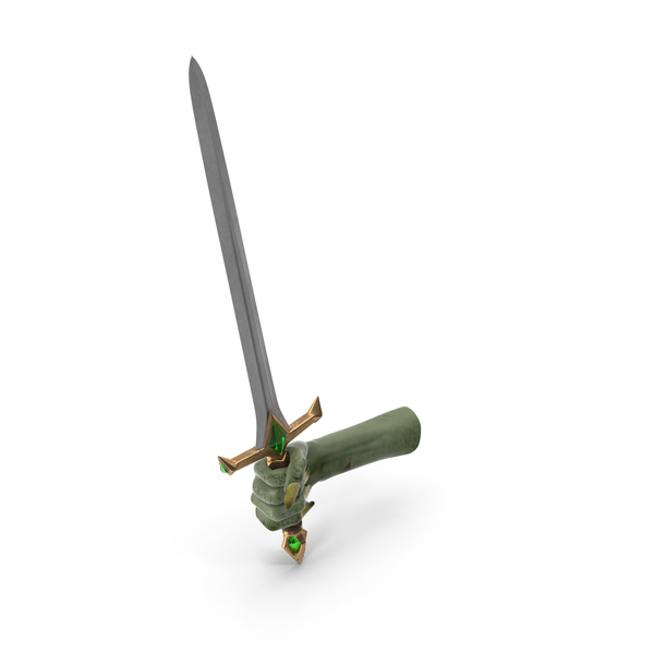 Monster: Creature Hand Holding a Fantasy Sword with Emerald Gems PNG & PSD Images