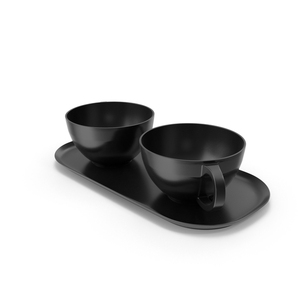Coffee Cup: Crisp Matte Black Mugs and Platter PNG & PSD Images
