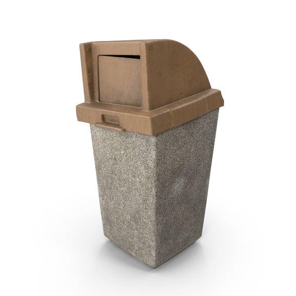 Garbage Container: Damaged Concrete Outdoor Push Door Trash Receptacle PNG & PSD Images