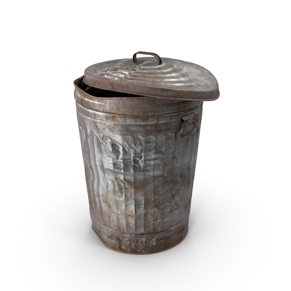 Container: Damaged Galvanized Garbage Canister PNG & PSD Images