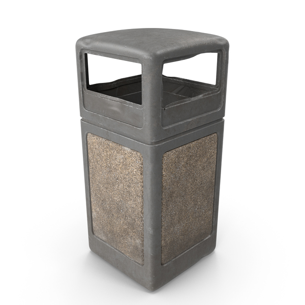 Garbage Container: Damaged Square Outdoor Trash Receptacle PNG & PSD Images