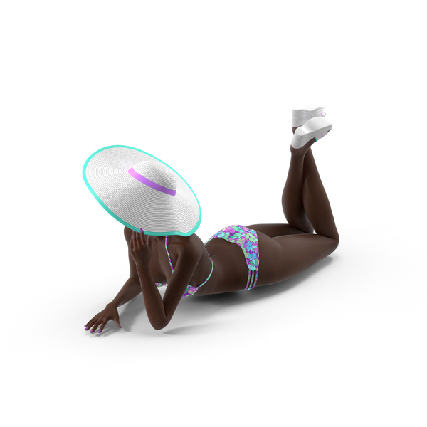 Woman: Dark Skinned Bikini Girl Lying Pose PNG & PSD Images