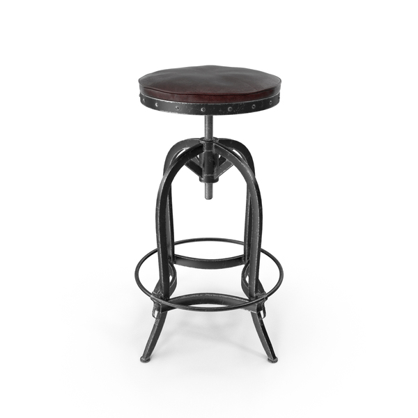 Stool: Dempsey Swivel Iron Bar Stool, Brown Leather PNG & PSD Images