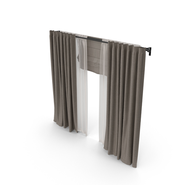 Dense Dark Brown Curtains With Tulle And Roman Curtains PNG Images ...