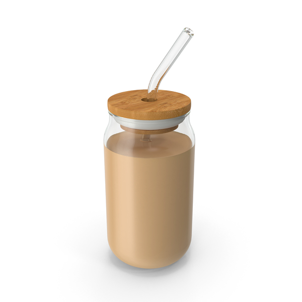 Glassware: Drinking Glass Mug with Bamboo Lid and Glass Straw with Coffee with Milk PNG & PSD Images Glassware: Drinking Glass Mug with Bamboo Lid and Glass Straw with Coffee with Milk PNG & PSD Images