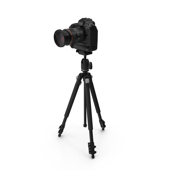 DSLR Camera with Zoom on Tripod PNG & PSD Images