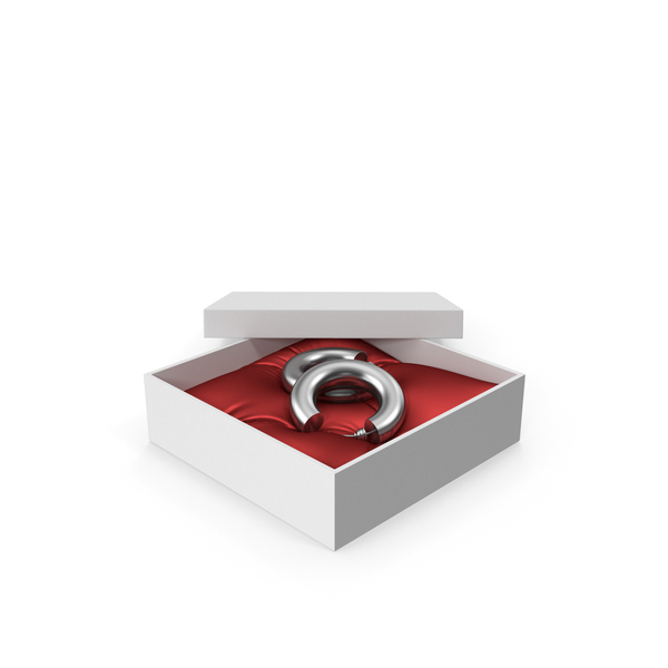 Earrings Silver Hoops in a Gift White Box with Red Pillow PNG & PSD Images