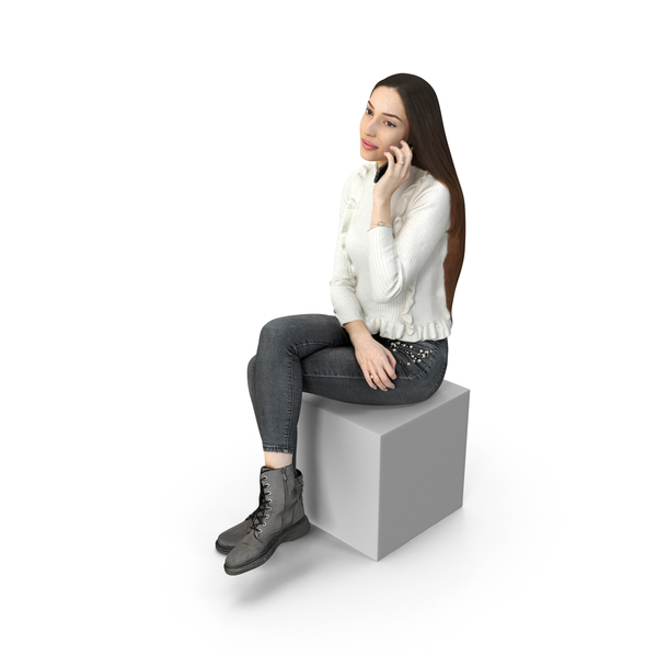 Woman: Elizabeth Casual Winter Sitting Pose With Phone PNG & PSD Images