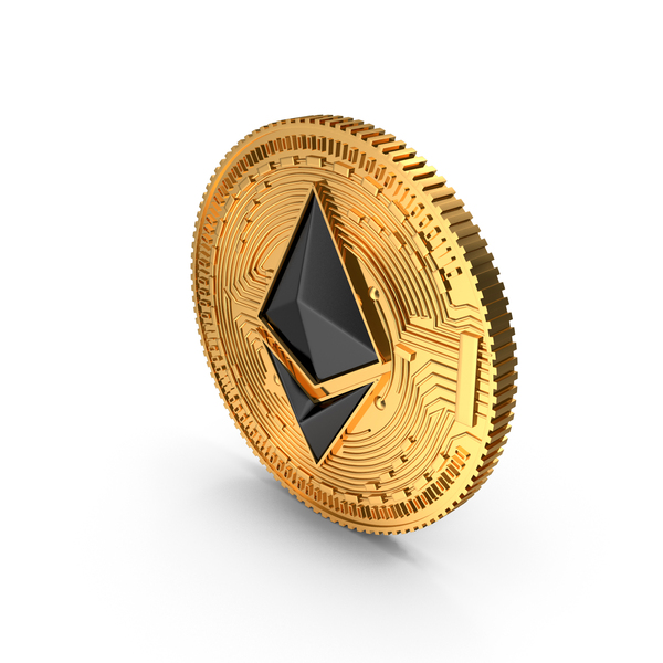 Cryptocurrency: Ethereum Gold Coin With Black Logo PNG & PSD Images