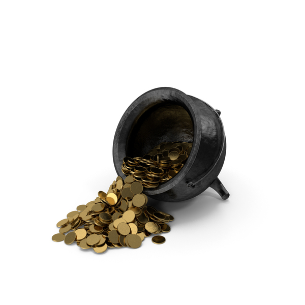 Coin: Fallen Black Iron Pot With Gold Coins PNG & PSD Images