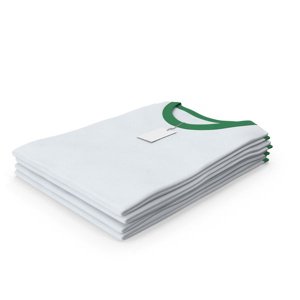 T Shirt: Female Crew Neck Folded Stacked With Tag White and Green PNG & PSD Images