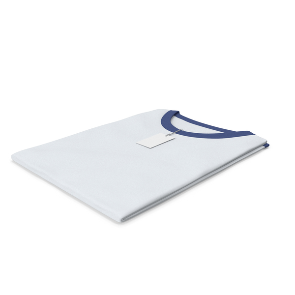 T Shirt: Female Crew Neck Folded With Tag White and Dark Blue PNG & PSD Images
