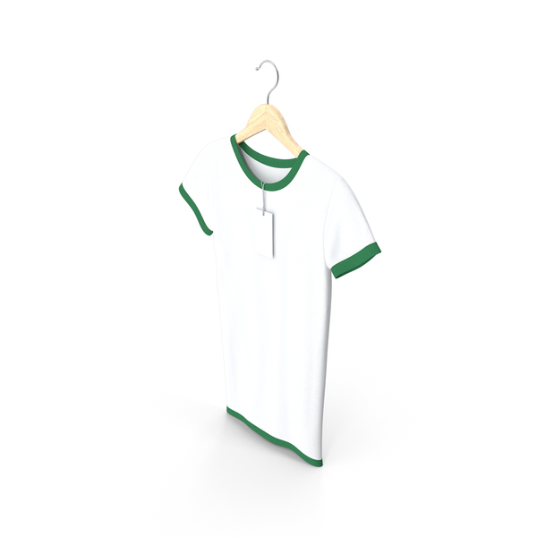 Shirt: Female Crew Neck Hanging With Tag White and Green PNG & PSD Images Shirt: Female Crew Neck Hanging With Tag White and Green PNG & PSD Images