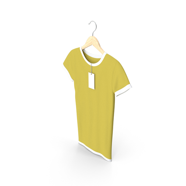 T Shirt: Female Crew Neck Hanging With Tag White and Yellow PNG & PSD Images T Shirt: Female Crew Neck Hanging With Tag White and Yellow PNG & PSD Images