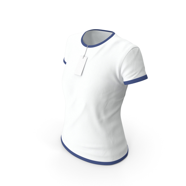 T Shirt: Female Crew Neck Worn With Tag White and Dark Blue PNG & PSD Images