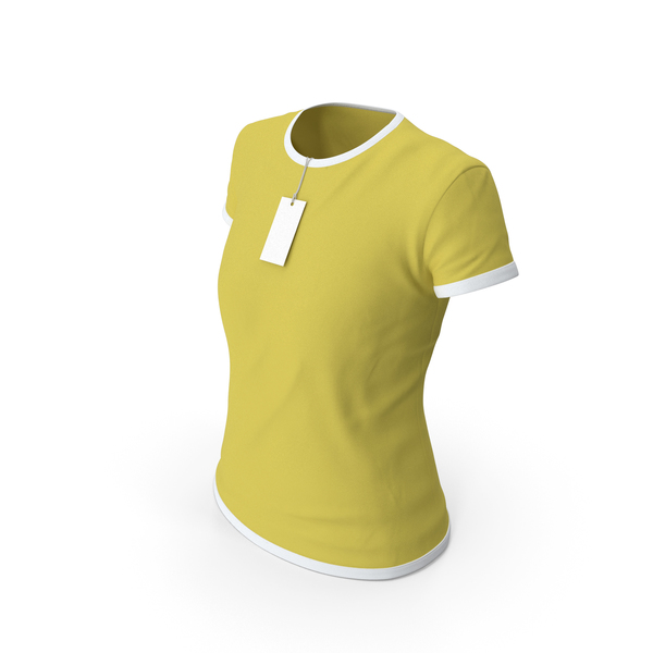 T Shirt: Female Crew Neck Worn With Tag White and Yellow PNG & PSD Images T Shirt: Female Crew Neck Worn With Tag White and Yellow PNG & PSD Images