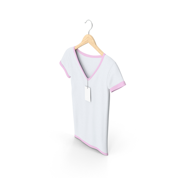 T Shirt: Female V Neck Hanging With Tag White And Pink PNG & PSD Images T Shirt: Female V Neck Hanging With Tag White And Pink PNG & PSD Images