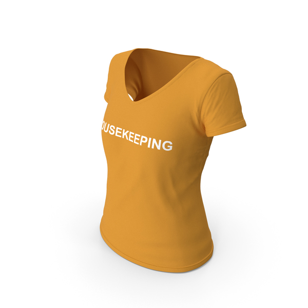 T Shirt: Female V Neck Worn Orange Housekeeping PNG & PSD Images T Shirt: Female V Neck Worn Orange Housekeeping PNG & PSD Images