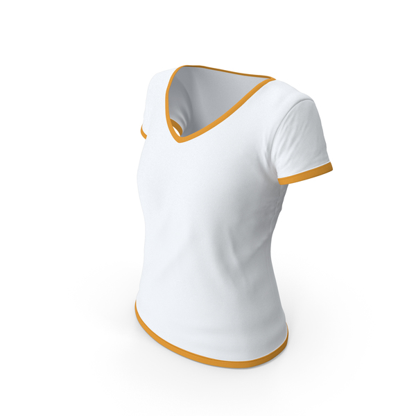 T Shirt: Female V Neck Worn White and Orange PNG & PSD Images T Shirt: Female V Neck Worn White and Orange PNG & PSD Images
