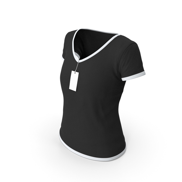 T Shirt: Female V Neck Worn With Tag White and Black PNG & PSD Images T Shirt: Female V Neck Worn With Tag White and Black PNG & PSD Images