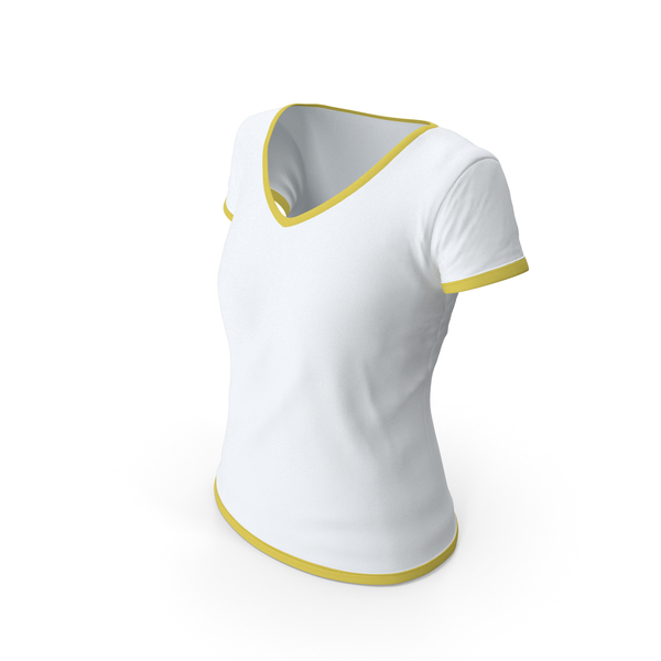 T Shirt: Female V Neck Worn With Tag White and Yellow PNG & PSD Images T Shirt: Female V Neck Worn With Tag White and Yellow PNG & PSD Images