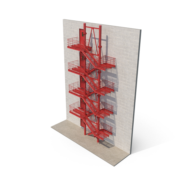 Fire Escape Red With Concrete Wall Of House PNG & PSD Images