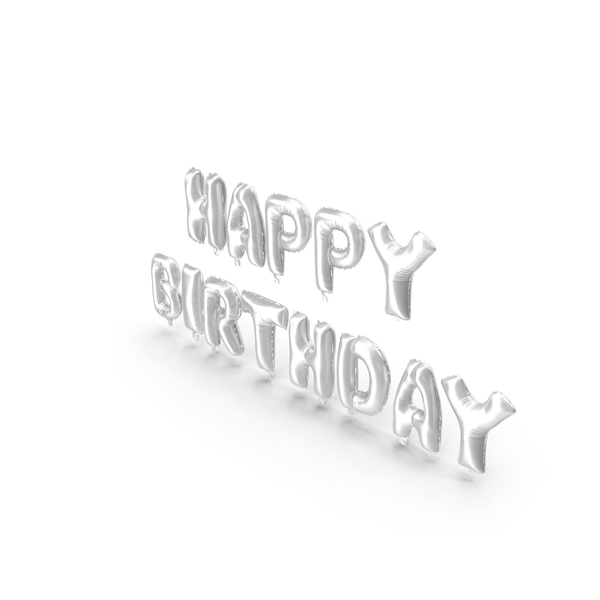 Roman Alphabet: Foil Balloon Silver Words Happy Birthday PNG & PSD Images