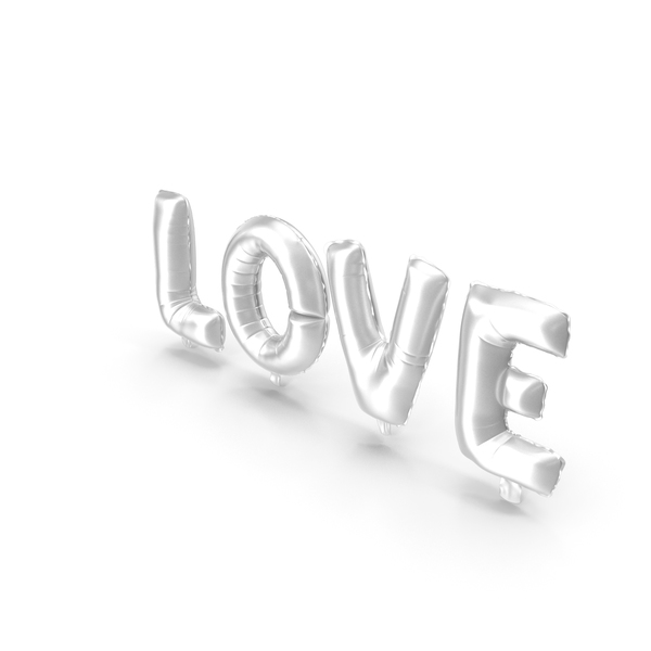 Valentine's Balloons: Foil Balloon Silver Words Love PNG & PSD Images