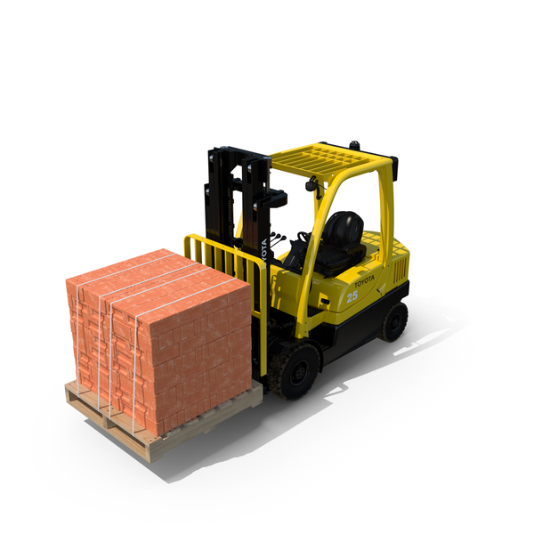 Forklift Toyota with Red Bricks Stacked on Wooden Pallet PNG & PSD Images Forklift Toyota with Red Bricks Stacked on Wooden Pallet PNG & PSD Images