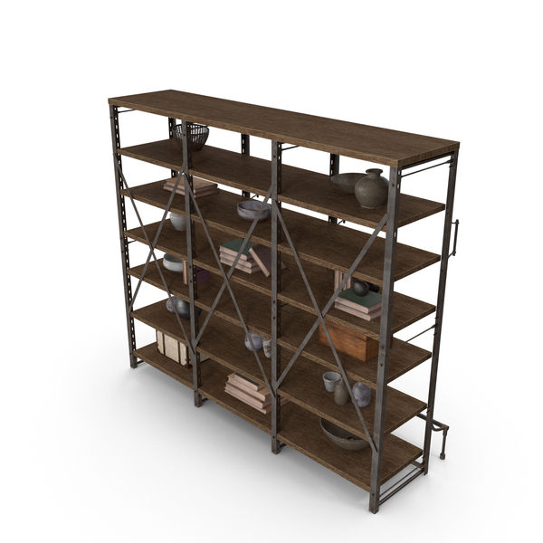 French Library Wide Bookcase PNG & PSD Images