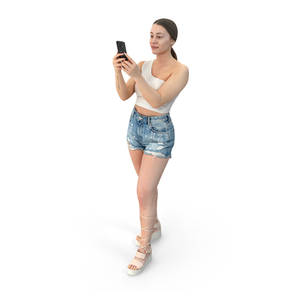 Woman: Freya Casual Summer Interacting Pose With Phone PNG & PSD Images