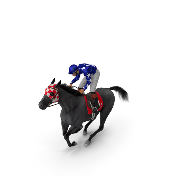 Saddled: Gallop Black Racing Horse with Jokey Fur PNG & PSD Images
