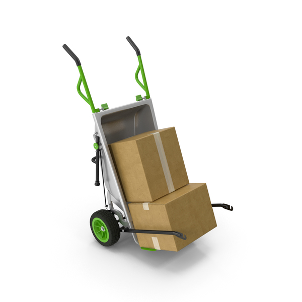 Transport Trolley: Garden Cart with Cardboard Box PNG & PSD Images
