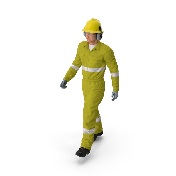 Man: Gas Worker Fully Equipped Walking Pose PNG & PSD Images