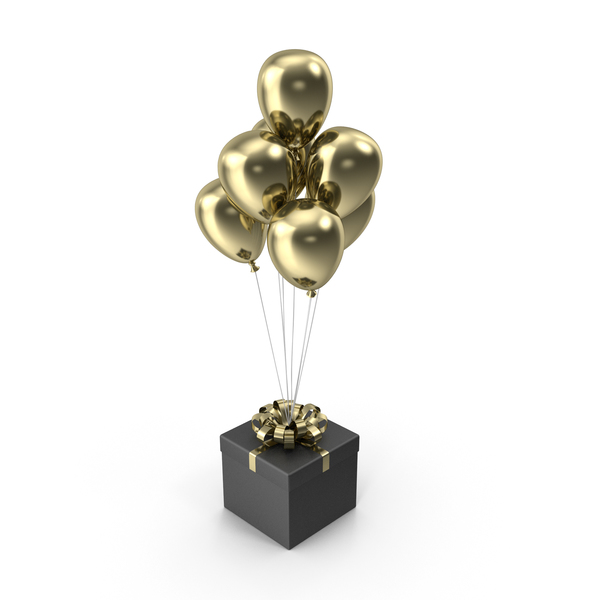 Gift Black Box with Gold Ribbon and Gold Balloons PNG & PSD Images Gift Black Box with Gold Ribbon and Gold Balloons PNG & PSD Images