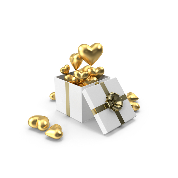 Basket: Gift Box with Gold Hearts PNG & PSD Images