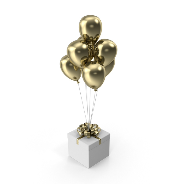 Gift Box with Gold Ribbon and Gold Balloons PNG & PSD Images Gift Box with Gold Ribbon and Gold Balloons PNG & PSD Images