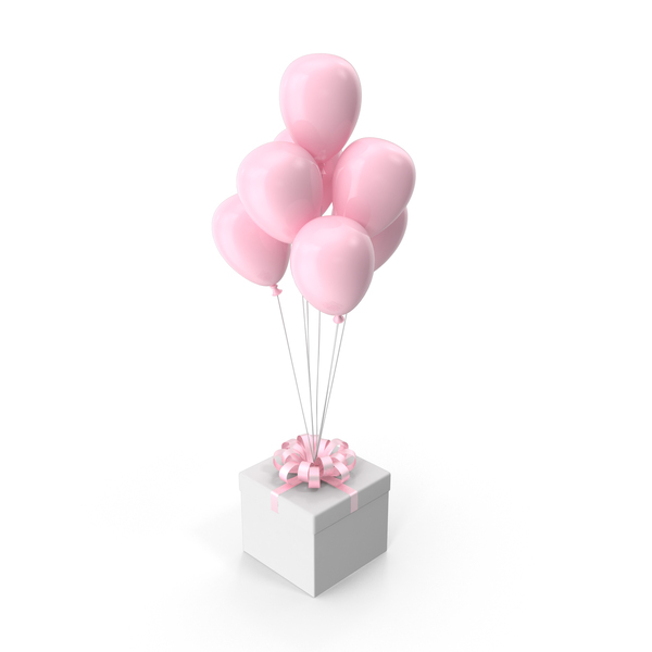 Gift Box with Pink Ribbon and Pink Balloons PNG & PSD Images Gift Box with Pink Ribbon and Pink Balloons PNG & PSD Images