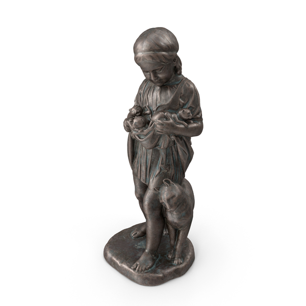 Girl With Kittens Bronze Outdoor Statue PNG & PSD Images