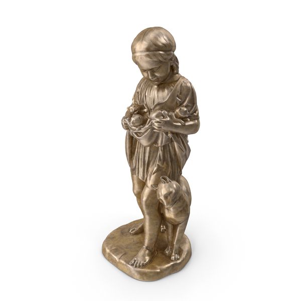 Girl With Kittens Bronze Statue PNG & PSD Images