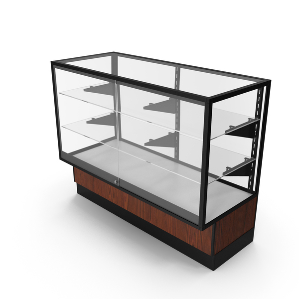 Cabinet: Glass Front Lock Display With Shelves Dark Wood Black PNG & PSD Images